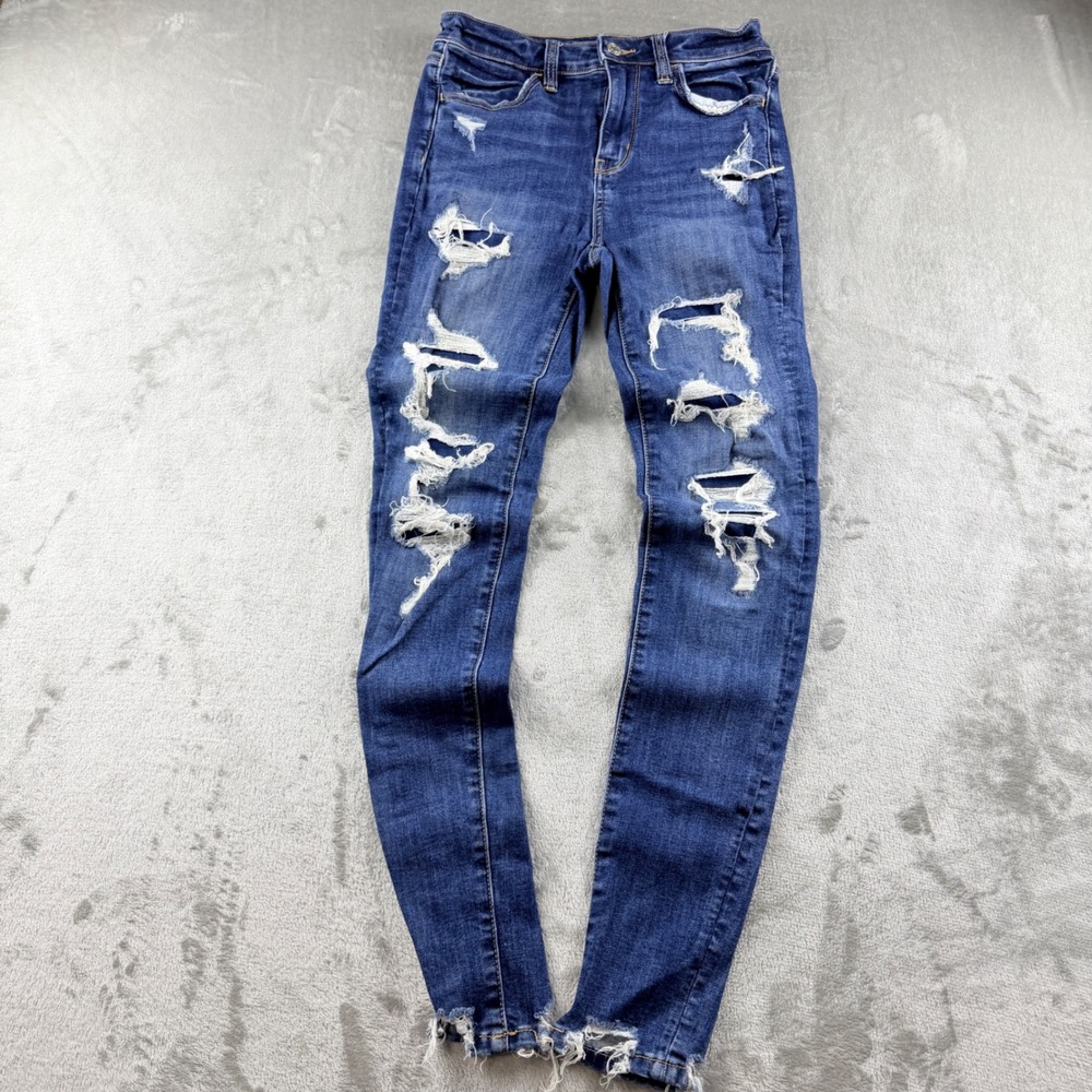 American Eagle Women's 2 High Rise Jegging Next Level Stretch Distressed Blue